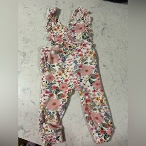 Little Sleepies Floral ruffle overalls